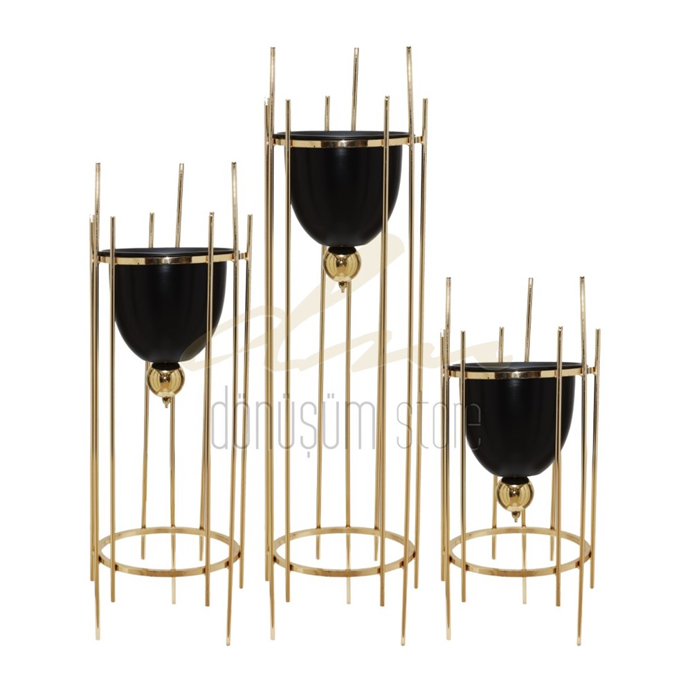 Çubuklu Saksı Set (Gümüş/Altın)