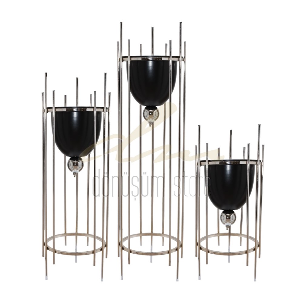 Çubuklu Saksı Set (Gümüş/Altın)